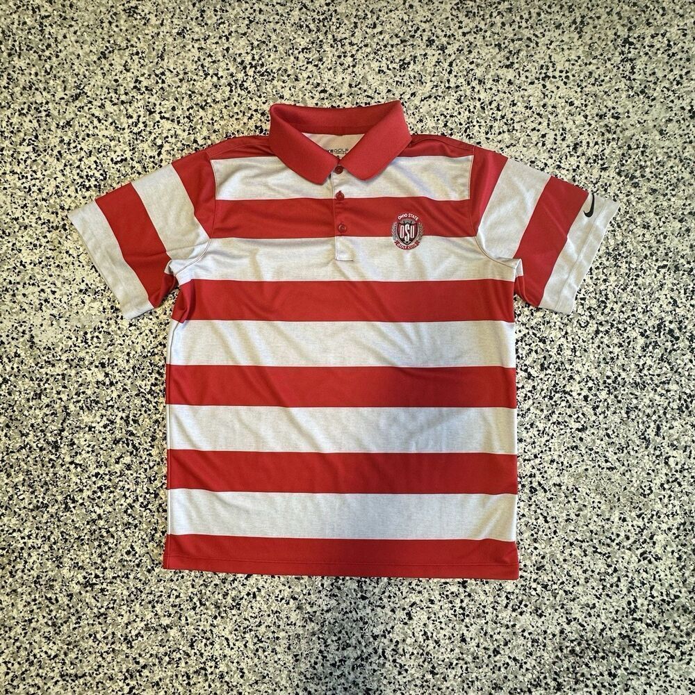 Nike Golf Ohio State Polo Shirt Mens XL Striped Red Gray Embroidery Button